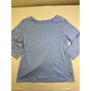 LL Bean Light Blue 100% Supima Cotton Boatneck 3/4 Sleeve Top Large Reg 297049